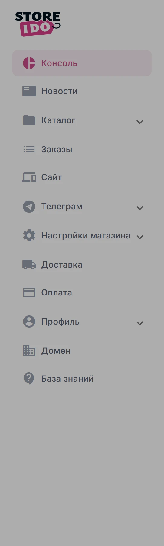 Разделы панели управления