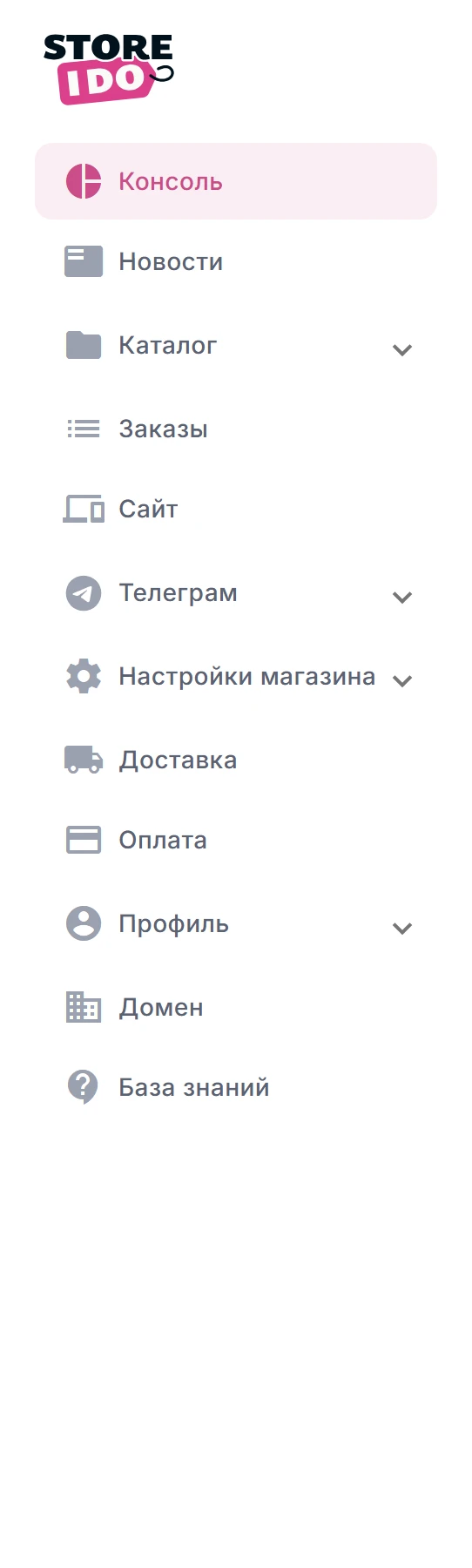Разделы панели управления
